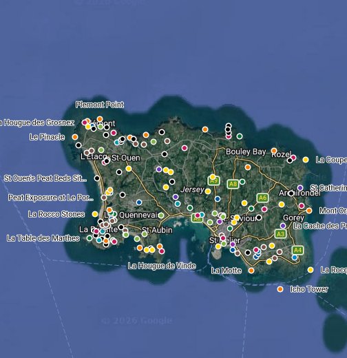 Prehistoric archaeological sites on the island of Jersey, Channel Islands, UK